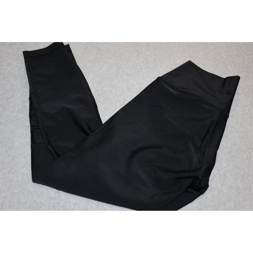 Lululemon Leggings Women 4 Black Mesh Panel Moto High Rise Yoga Pants